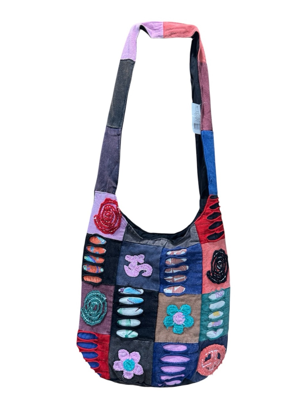 Patchwork Multicolor Shoulder Bag with Embroidered Appliqué